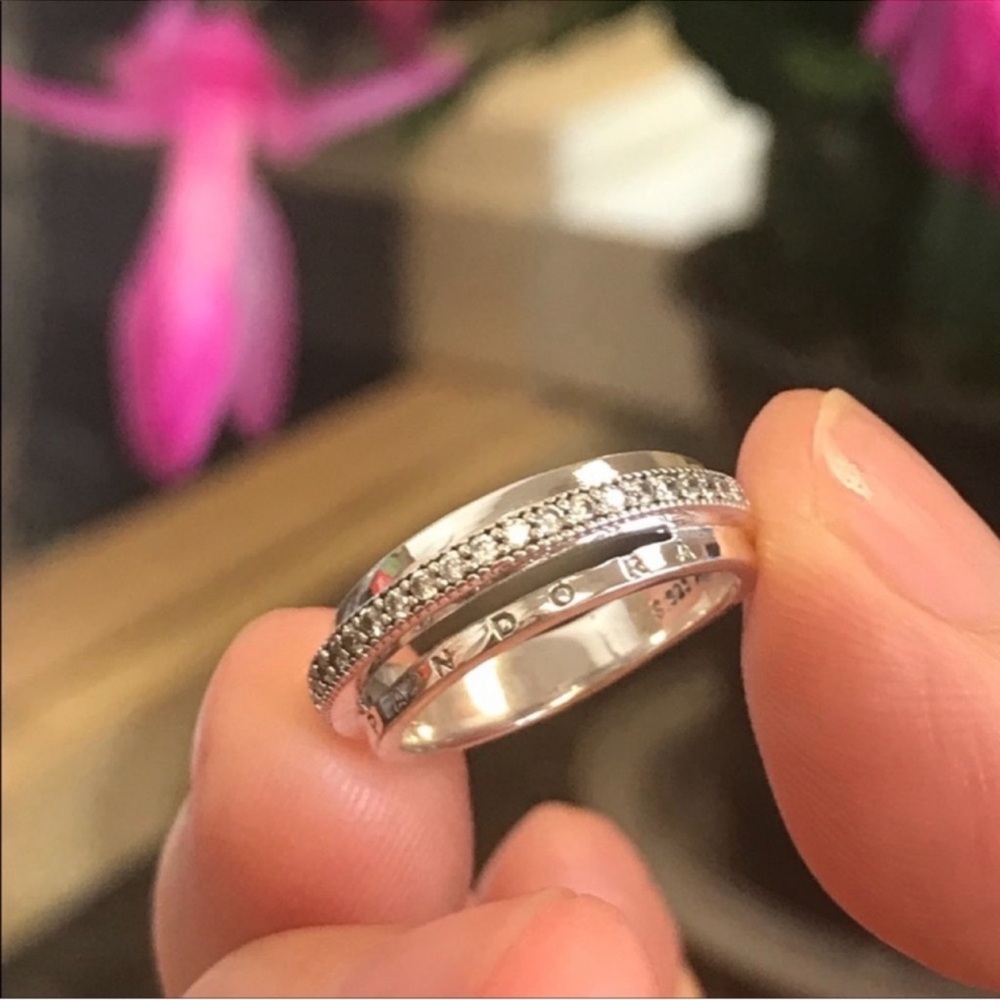 $95 New Pandora Triple Band Pave Ring Size 5 - Picture 7 of 14